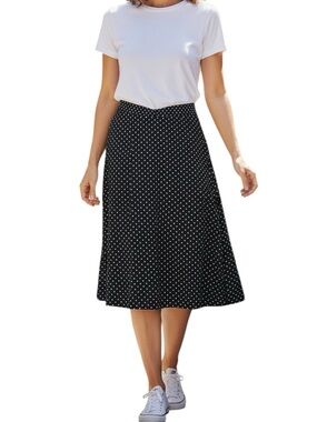 Vintage 90’s Soft Works Navy Polka Dot A-Line Midi Skirt Fit And Flare Size L